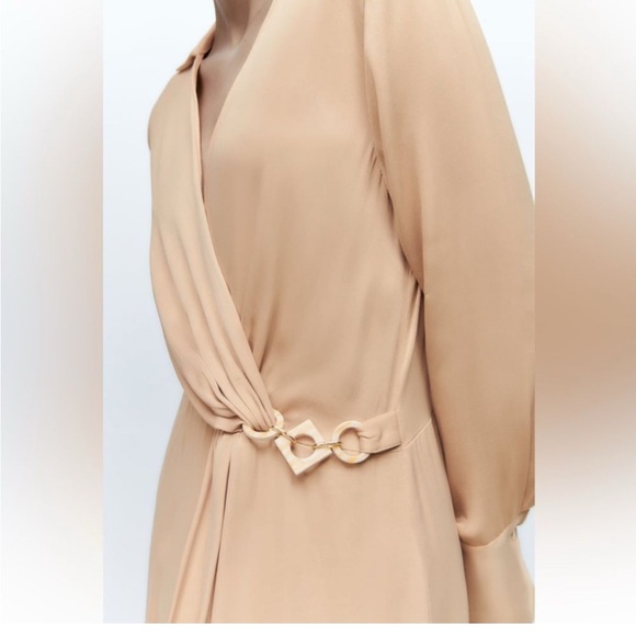 Zara Tan Sheath Dress with Tie Front and Slit - Picture 4 of 6